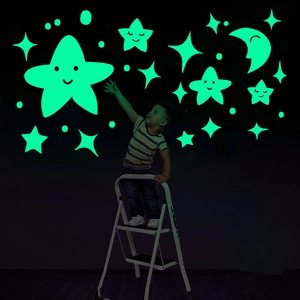 Glow In The Dark Wall Stickers Stars Moon Smiling Face Luminous Ceiling Decals For Kids Bedroom Nursery PVC Home Decor