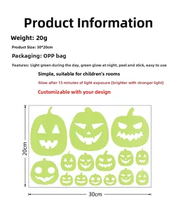Detailed size specifications for Halloween pumpkin glow-in-the-dark wall stickers
