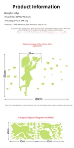 Vue détaillée du kit de stickers muraux lumineux avec silhouette de fille et cœurs