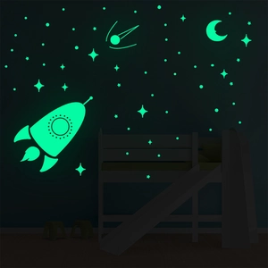 Stickers muraux phosphorescents fusée lune et étoiles pour décoration de chambre d'enfant