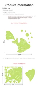 Detailed size chart and layout dimensions for DIY luminous koi fish wall sticker set