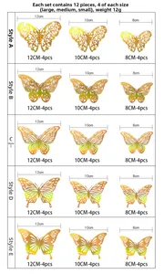 Size guide for 12pcs golden 3D hollow butterfly wall stickers in 8cm 10cm 12cm dimensions