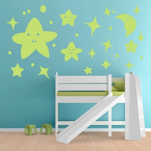 Fluorescent glow in the dark wall stickers with stars and moon for kids bedroom
