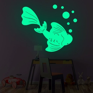 Luminous koi wall sticker with bubbles glowing in dark green for creative home decor
