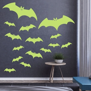 Luminous Halloween bat wall stickers glowing in the dark for festive home decoration