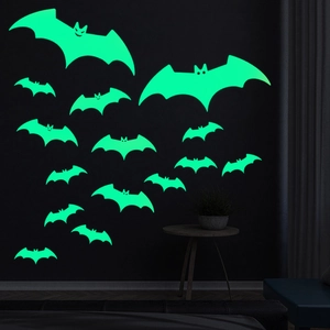 Luminous Halloween bat wall stickers with glowing green effect for home festival decor