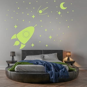 Stickers muraux lumineux fusée lune et étoiles brillant dans le noir chambre d'enfants