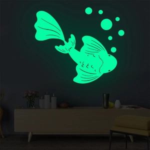 Luminous koi fish wall stickers glowing in dark with bubbles for home decor