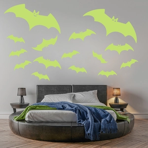 Luminous green bat wall stickers glowing in the dark for Halloween bedroom decor