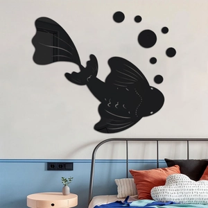 Adesivi murali specchio carpa koi in acrilico nero per decorazione soggiorno