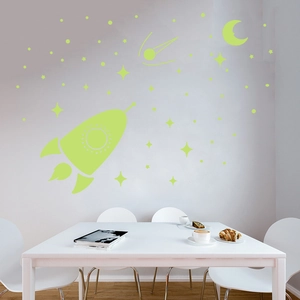 Stickers muraux phosphorescents avec fusée et lune pour déco chambre enfant