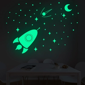 Stickers muraux fluorescents avec fusée, lune et étoiles pour chambre d'enfant