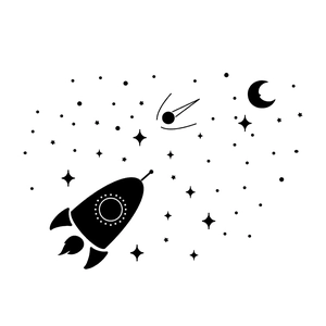 Space themed rocket and moon acrylic mirror wall stickers for kids room nursery decor