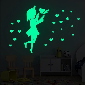 Stickers muraux fille lumineuse et cœurs brillant dans le noir pour chambre enfant