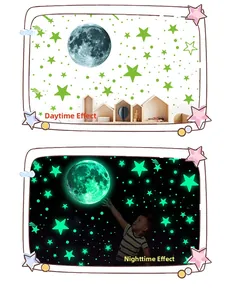 Glow in the dark wall stickers showing day and night comparison for kids room decor