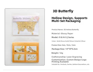 Detail of 3D hollow butterfly stickers in gold and silver showing various sizes and paper texture