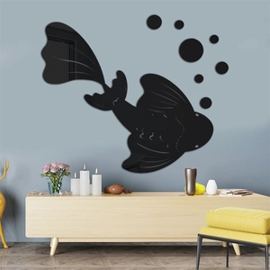Adesivi murali carpa koi in acrilico nero con bolle decorative per l'arredamento