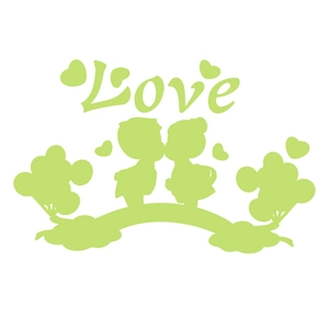 Sticker mural lumineux vert avec silhouette de couple, cœurs et texte Love