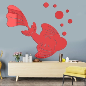 Dettaglio di adesivi murali specchio a forma di carpa koi 3D in acrilico rosso con bolle