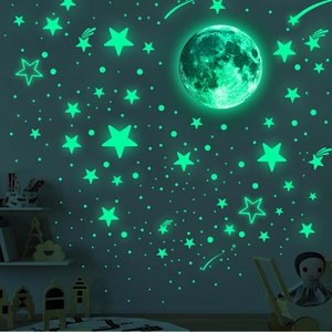 Luminous Glow In The Dark Moon Stars Dots Wall Stickers PVC Self Adhesive Night Light Starry Sky Decals For Kids Room Decoration
