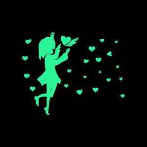 Sticker mural lumineux avec silhouette de fille et cœurs pour décoration de chambre d'enfant