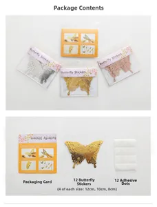 Detailed 12-piece set of 3D hollow butterfly wall stickers with adhesive dots and guide