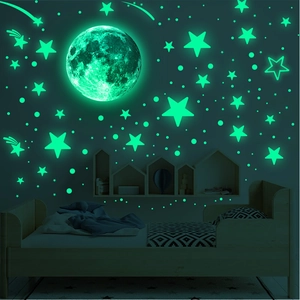 Luminous moon and stars wall stickers for children's bedroom fluorescent home decor set
