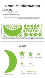 Detailed specs for 64pcs glow in the dark stars and moon wall sticker set dimensions