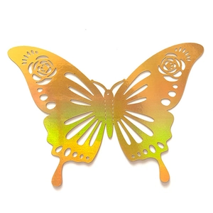 3D hollow butterfly wall stickers with gold and green gradient metallic finish