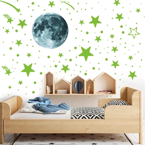 Luminous moon and stars wall sticker set for kids room decor with glow in dark stars