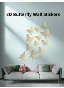 Detail of 12pcs 3D golden hollow butterfly wall stickers for living room decor
