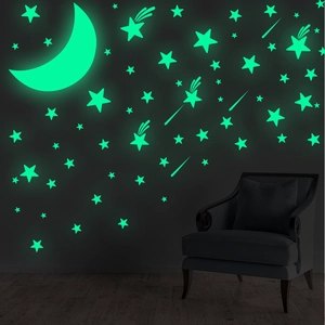 Glow in the dark wall stickers with moon and stars for bedroom ceiling decoration