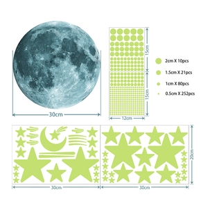 Glow in the dark moon and stars wall decals set with realistic 30cm moon and dot stickers