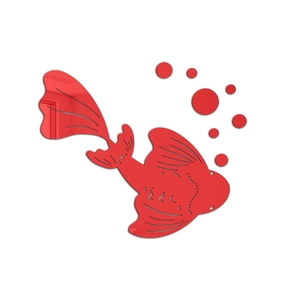 Dettaglio dell'adesivo murale carpa koi in acrilico rosso con specchi a bolle tondi