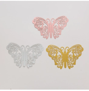 Detailed laser-cut hollow butterfly wall stickers in rose gold, silver, and bronze finishes