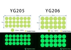 Glow in the dark dot stickers showing day and night fluorescent effects for home DIY decor