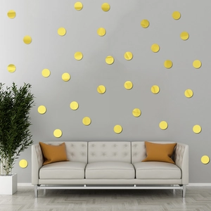 Golden round acrylic mirror wall stickers set for DIY modern living room decoration