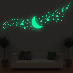 Glow In The Dark Star Wall Stickers For Ceiling Moon Meteor Fluorescent Green PVC Self Adhesive Room Decor For Kids Bedroom