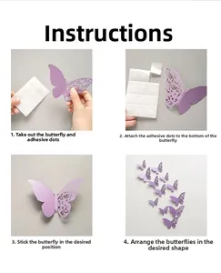 Step-by-step installation guide for 3D hollow purple butterfly wall stickers decoration