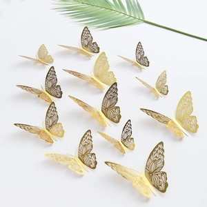 3D Hollow Butterfly Wall Stickers Gold Silver Rose Gold Metallic Paper Butterfly Decals For Living Room Party Home Decor