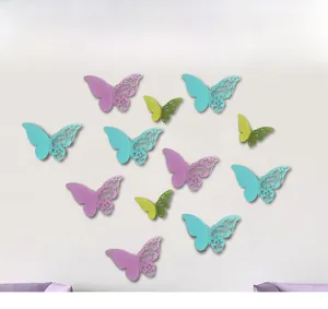 Detailed 3D hollow butterfly wall stickers with laser-cut floral patterns in mixed colors