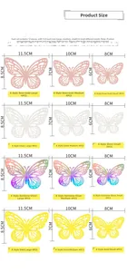 Size chart for 3D hollow butterfly wall stickers showing 12 pieces in 3 different sizes