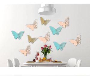 3D hollow pearl paper butterfly wall stickers in gold and rose gold for home decor