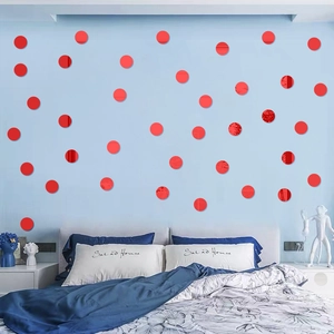 Decorative red acrylic mirror circle wall stickers for creative DIY home bedroom decor