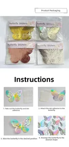 Detail showing 3D hollow butterfly wall stickers with adhesive dots for home decoration