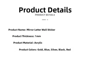 Especificaciones detalladas de pegatinas de pared de espejo acrílico en 5 colores