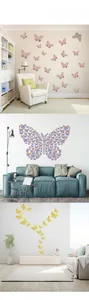 3D hollow butterfly wall stickers in pink, gold, and iridescent colors for home decor