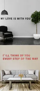 Primer plano de pegatinas de pared 3D efecto espejo con citas de texto reflectantes
