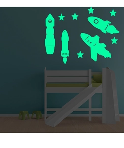 Leuchtende Raketen- und Stern-Wandaufkleber für Kinderzimmer in dunkler Umgebung