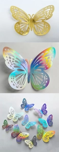 Detail of 3D hollow butterfly wall stickers with metallic holographic finish and laser cut